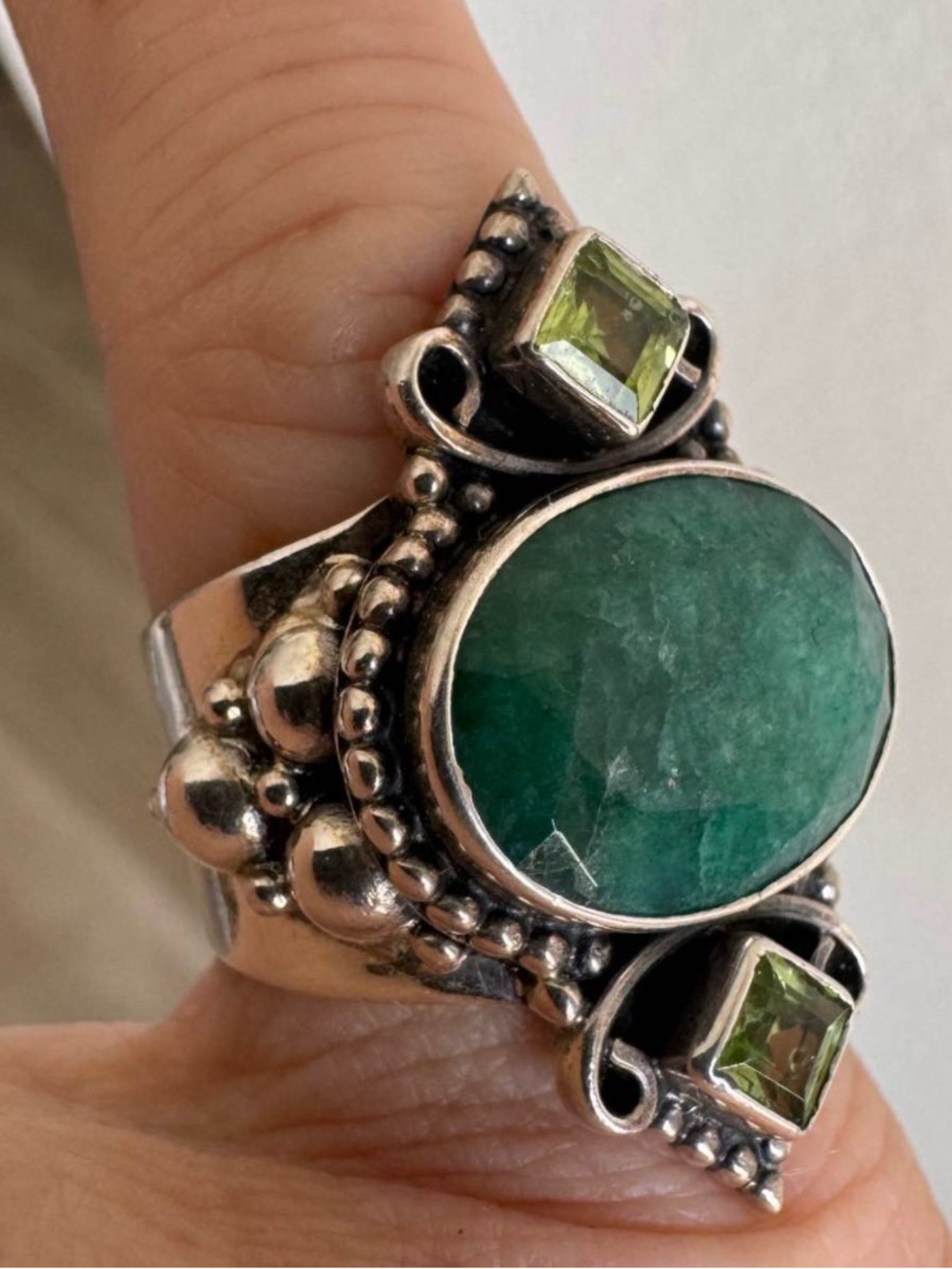Sterling Silver Green Gemstone Statement Ring